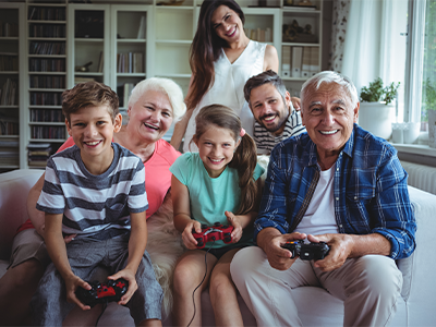 elderly man playing video games