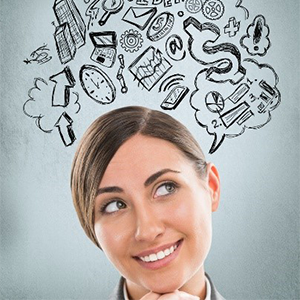 Woman with a thought bubble over head