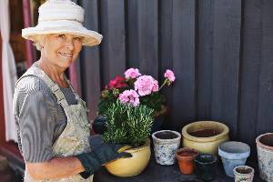 Woman Working with plants at home